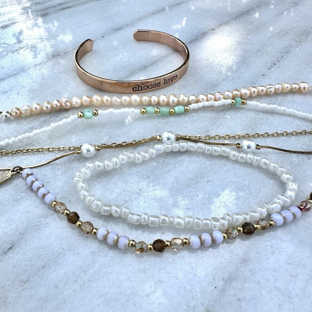 Pearl Bracelet Stack Lot Dainty Gold Tone Pastel Clean Girl Minimalist Love - Picture 4 of 7